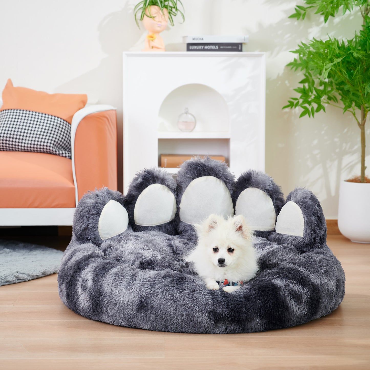 Bear Paw Dog Bed Plush Ultra-Soft Pet Bed for Small Medium Dogs Cats Indoor Non-Slip Cushioned Pet Furniture