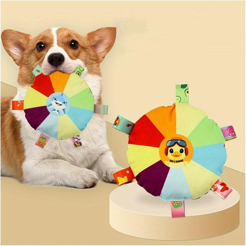 Plush Pet Dog Flying Discs Chew Toys Interactive Tug Of War Dog Toys with Bells Inside Turntable Pattern Washable Bite Resistant Pet Toys for Dogs