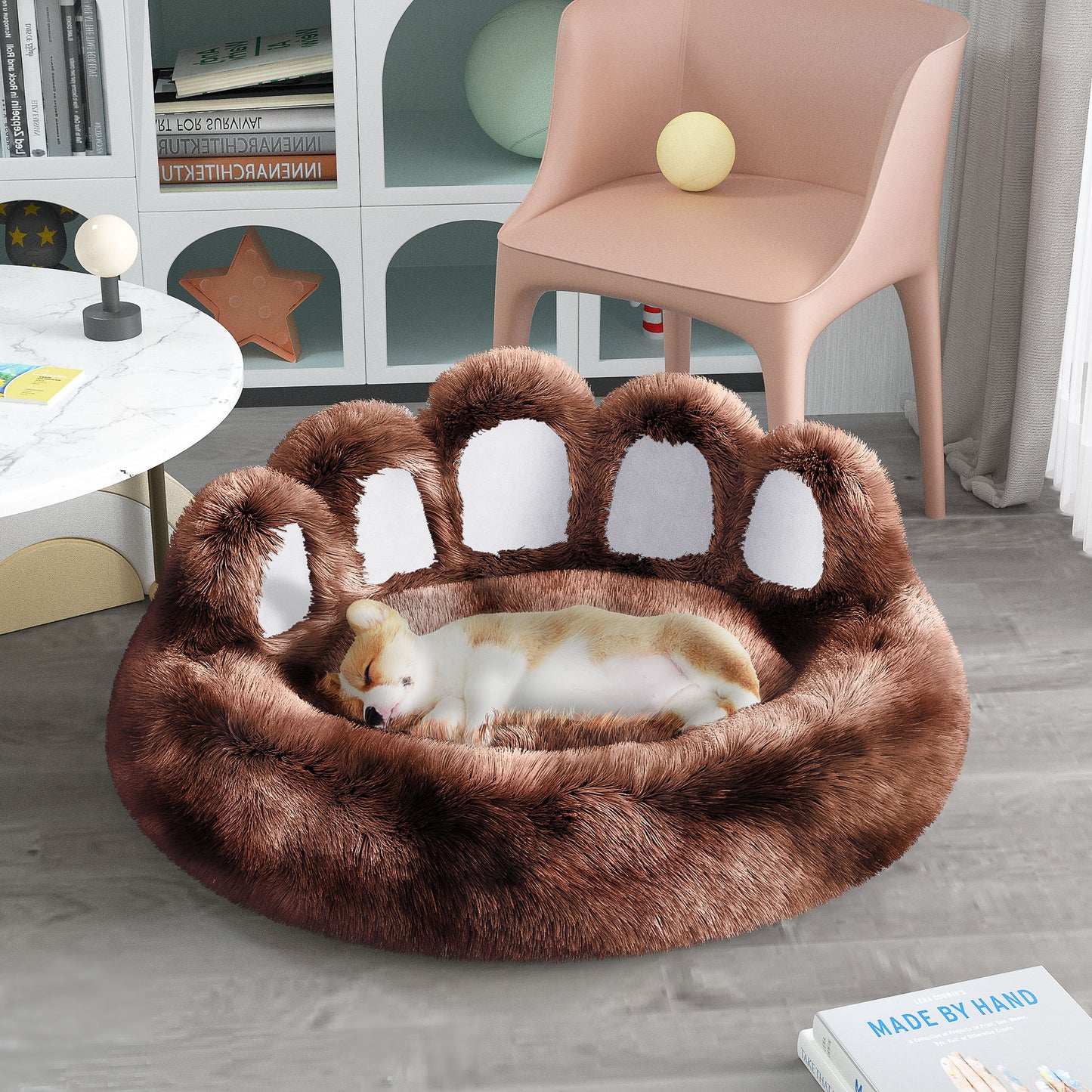 Bear Paw Dog Bed Plush Ultra-Soft Pet Bed for Small Medium Dogs Cats Indoor Non-Slip Cushioned Pet Furniture