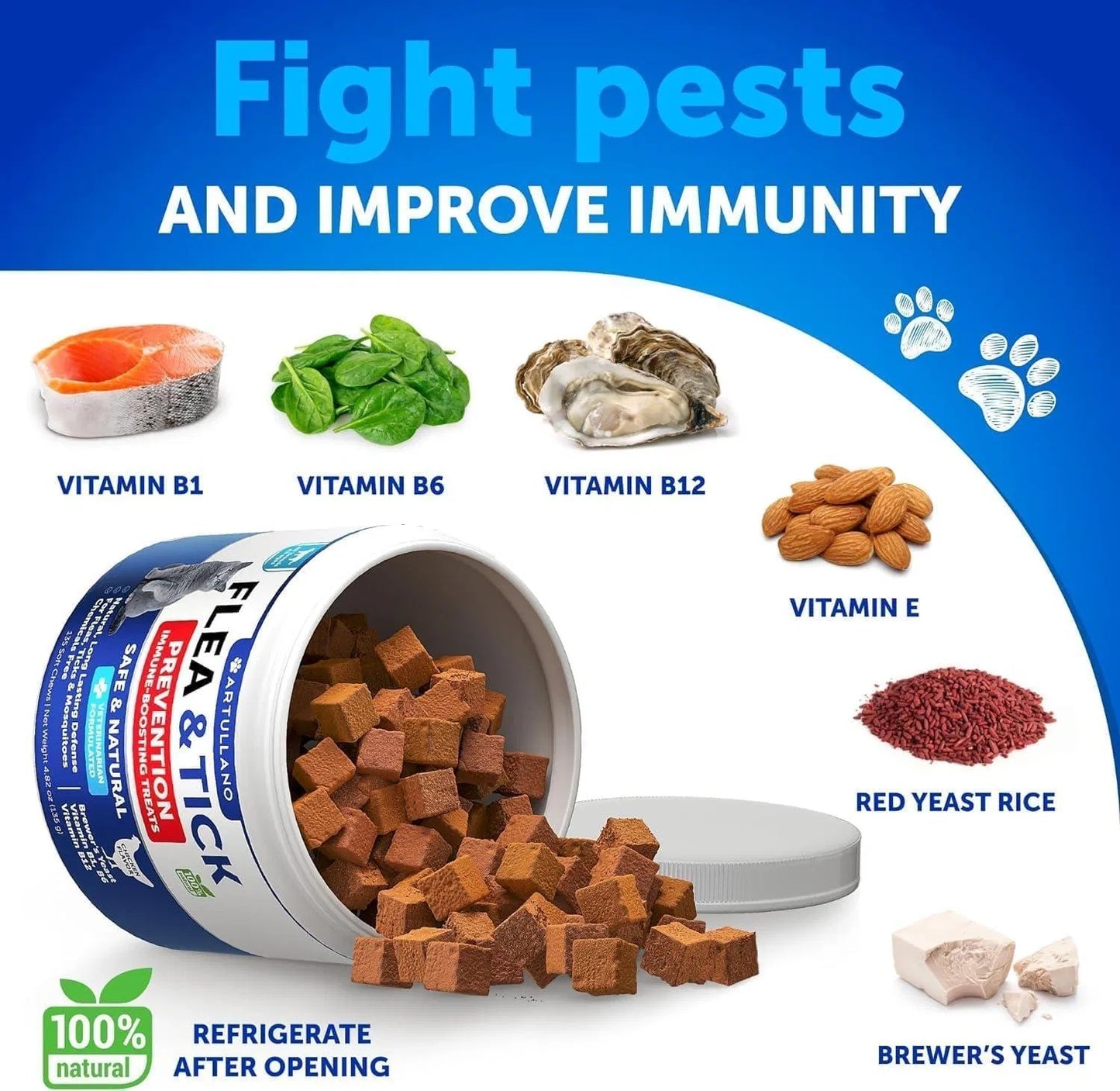 Natural Flea & Tick Prevention Soft Chews for Cats & Kittens 135 Count - Daily Oral Treats with Vitamins Skin & Coat, Dental Health & Digestive Support