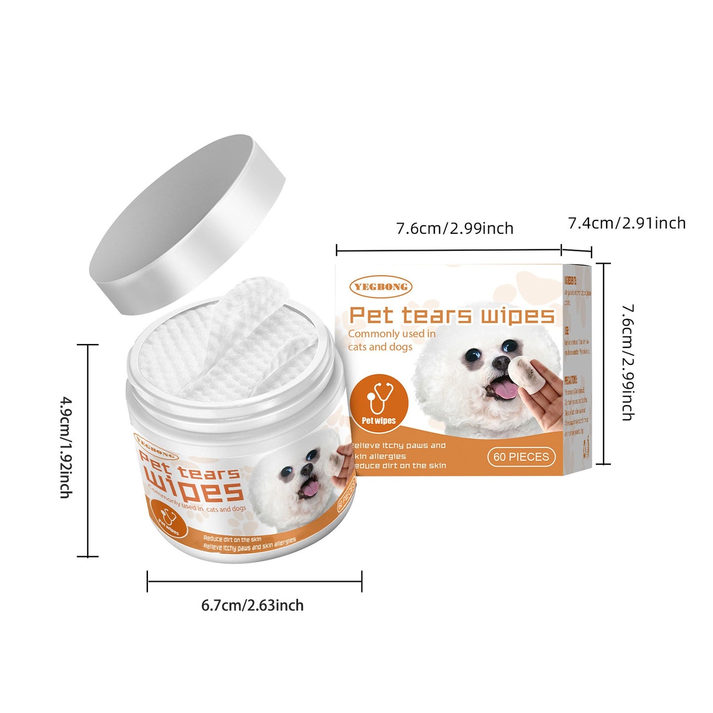 Yegbong Pet Eye - Cleaning Wipes for Dogs and Cats Tear - Stain Removal Remove Eye Dirt Soft Cotton Pad Gentle and Non - Irritating