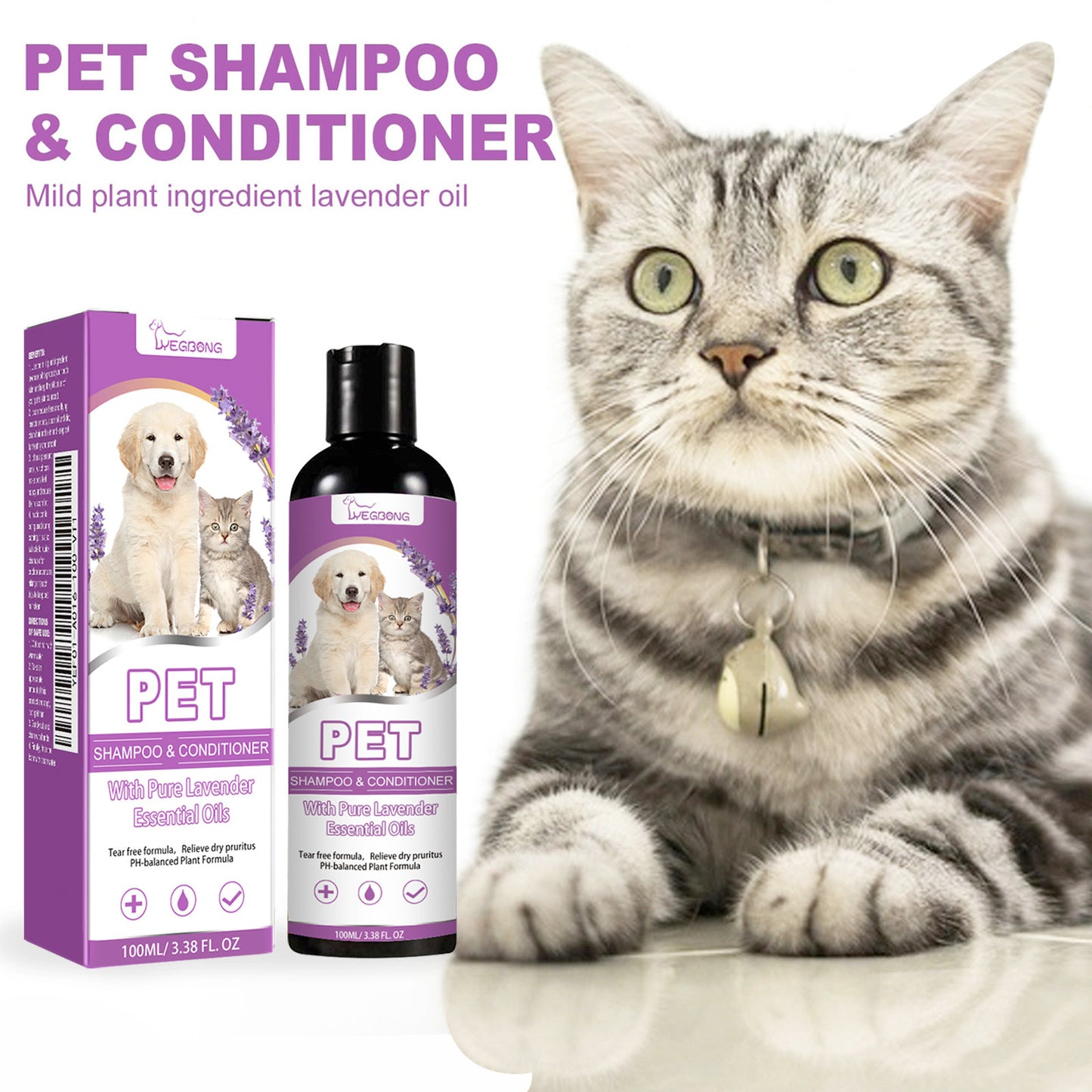 Premium Lavender Oil Pet Shampoo - Mild Plant Formula for Skin pH Balance | Flea Repellent & Deep Cleansing | Fresh Scent for Happy Pets