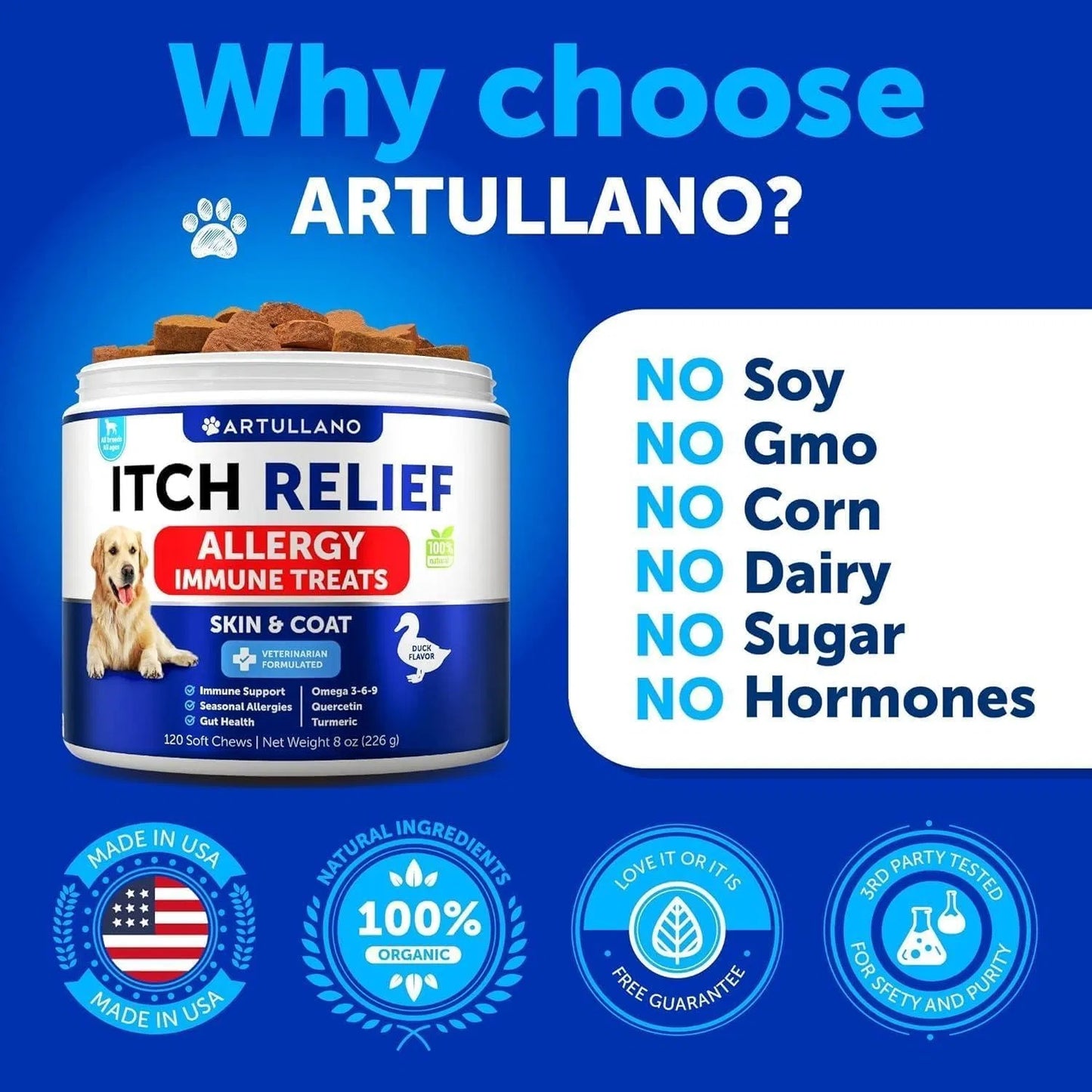 Vet-Formulated Dog Allergy Relief Chews with Omega-3 Fish Oil - Anti-Itch Skin & Coat Support Seasonal Allergies, Hot Spots & Immune Health 120 Soft Treats for Canine Itching Relief