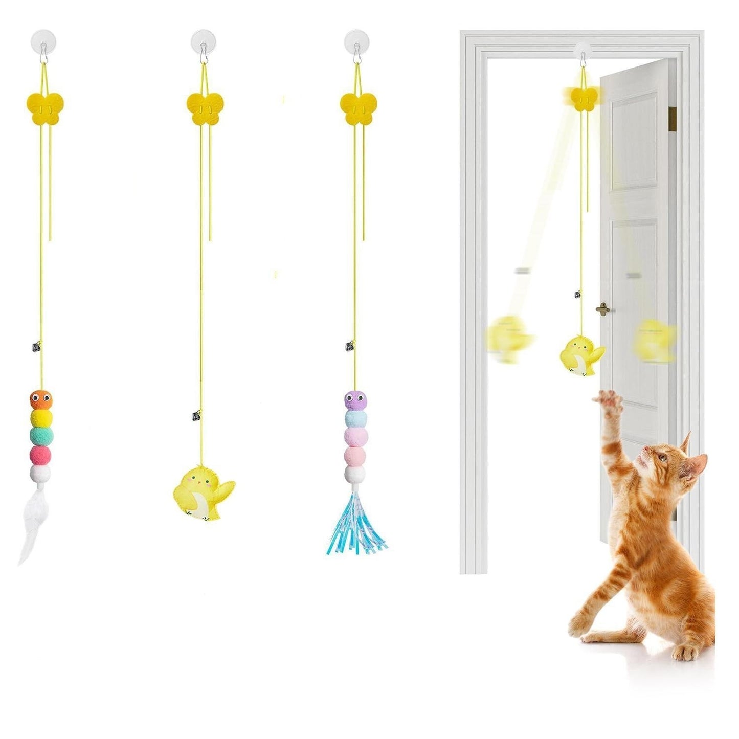5 Pcs Interactive Cat Feather Toys for Mental Physical Stimulation Lonely Cat Companion Entertainment Plush Feather Teaser Toys for Indoor Cats