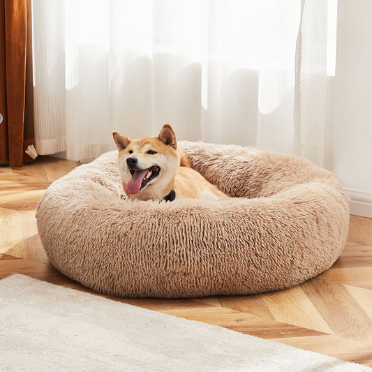 24in Anti-Slip Round Fluffy Faux Fur Pet Bed - Holds Up to 25lbs Pets