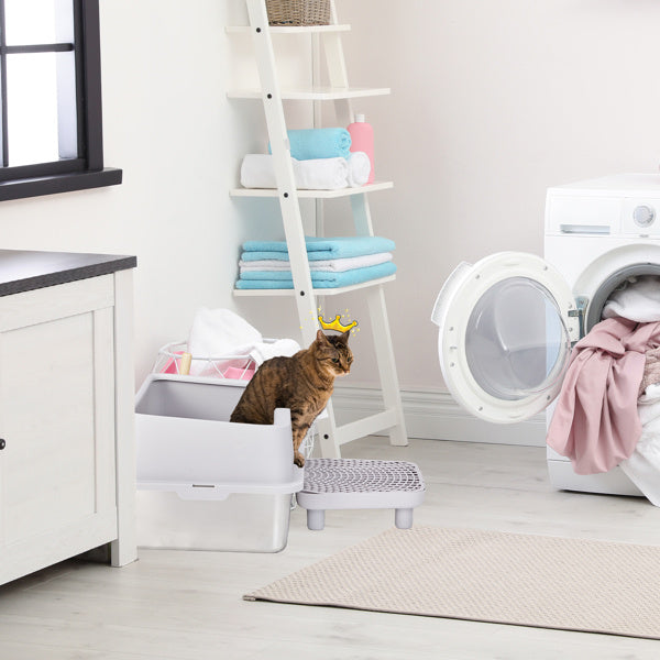 61x40x33CM Stainless Steel Plastic Litter Box Upper Lower Snap Type with Litter Spatula Foot Pad Grey