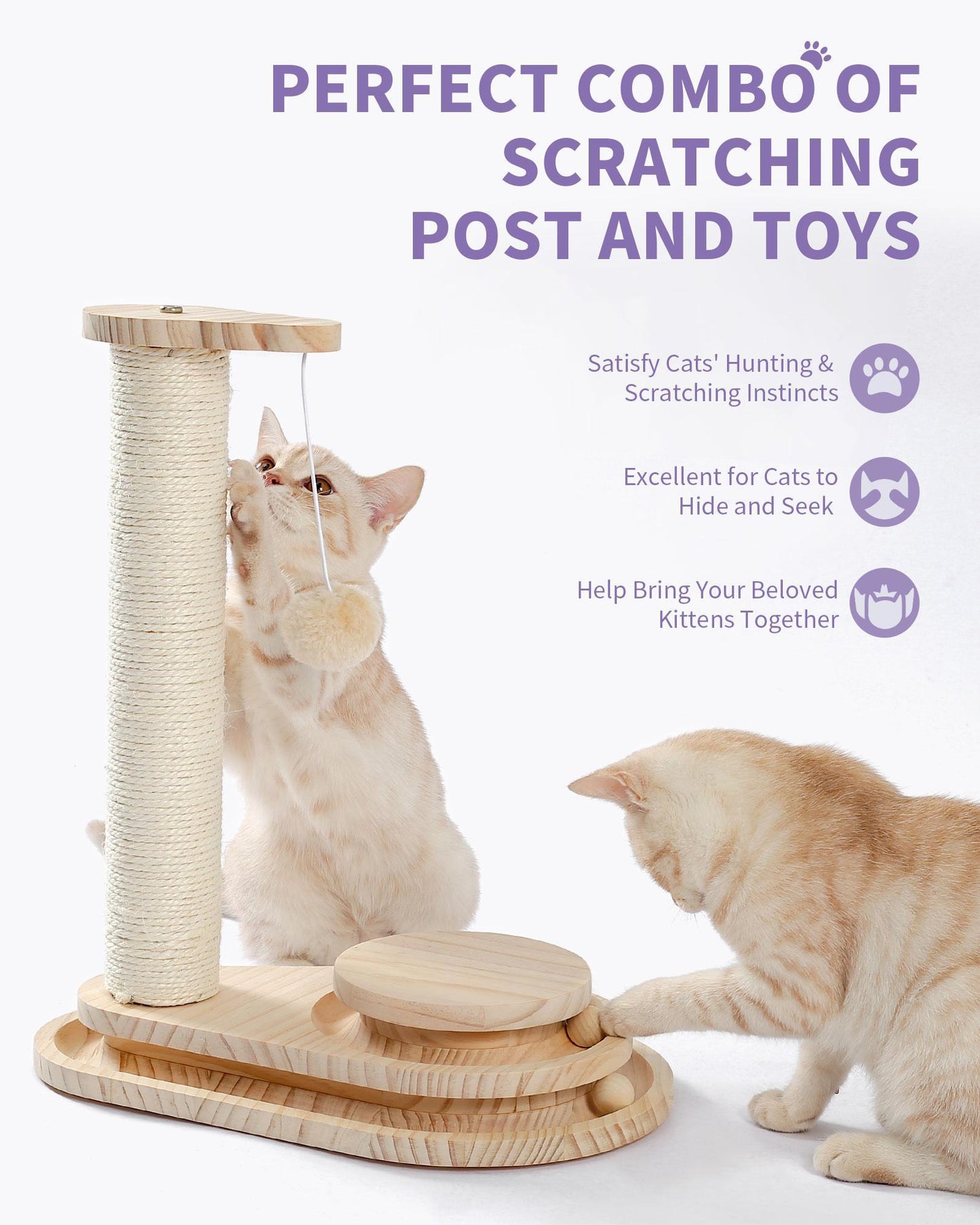 Cat Scratcher Toy 2 Level Balls Natural Sisal Post Furry Ball Fun Protects Furniture Keeps Cats Busy Safe Durable for All Cat Ages Fits Home Decor