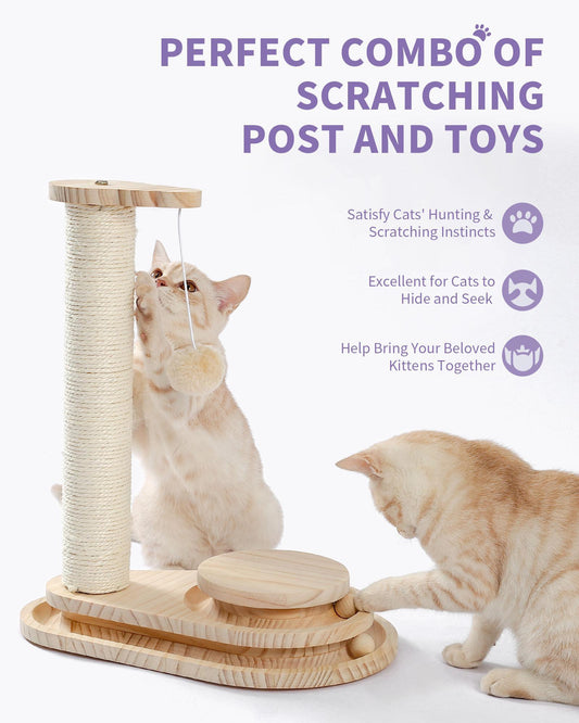 Cat Scratcher Toy 2 Level Balls Natural Sisal Post Furry Ball Fun Protects Furniture Keeps Cats Busy Safe Durable for All Cat Ages Fits Home Decor