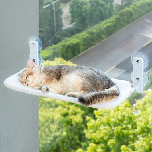 Cat Window Perch Hammock with Steel Frame Strong Suction Cups Washable Cat Bed Seat for Indoor Cats White Medium