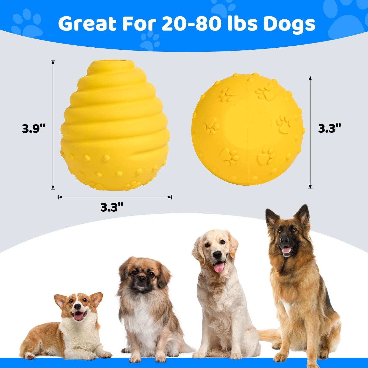 Yellow Egg-Shaped Dog Teething Toy Fetch Treat-Hiding Solo Play Interactive Dispenser Chew Toy for Puppies Dental Cleaning Durable Rubber Treat Puzzle Enrichment Toy