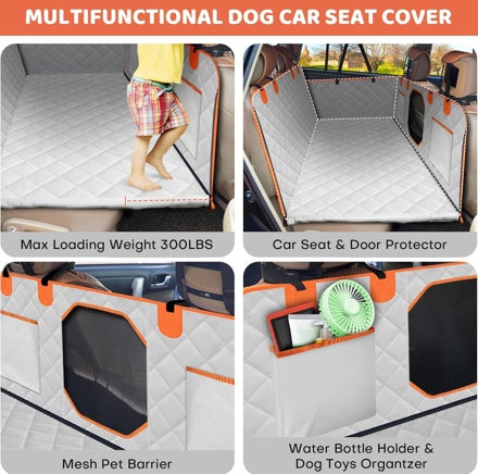 Dog Backseat Extender Car Seat Cover with Hard Bottom 400LB Capacity Sturdy Waterproof Dog Hammock for Car Travel Pet Safety Protector