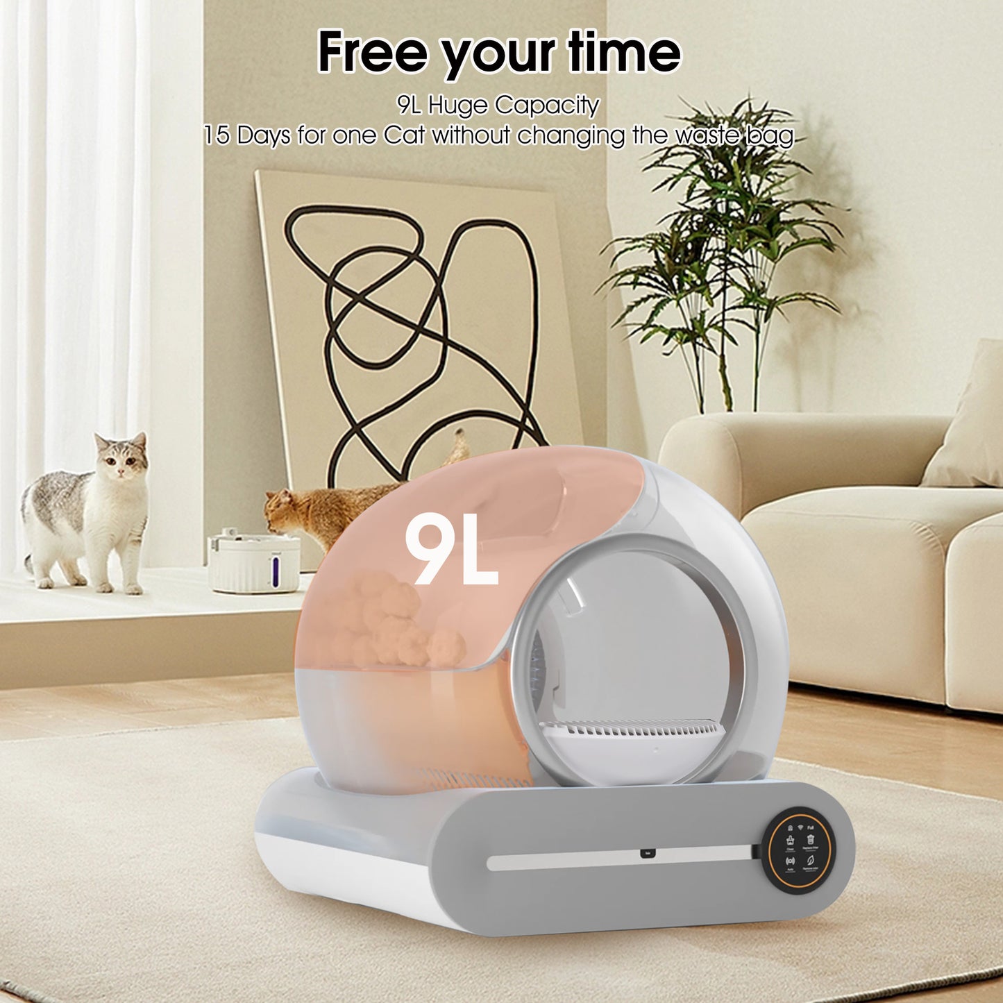 Self-cleaning Litter Box Automatic Scooping Deodorization App Control 2.4G WiFi Intelligent Litter Box with Padding