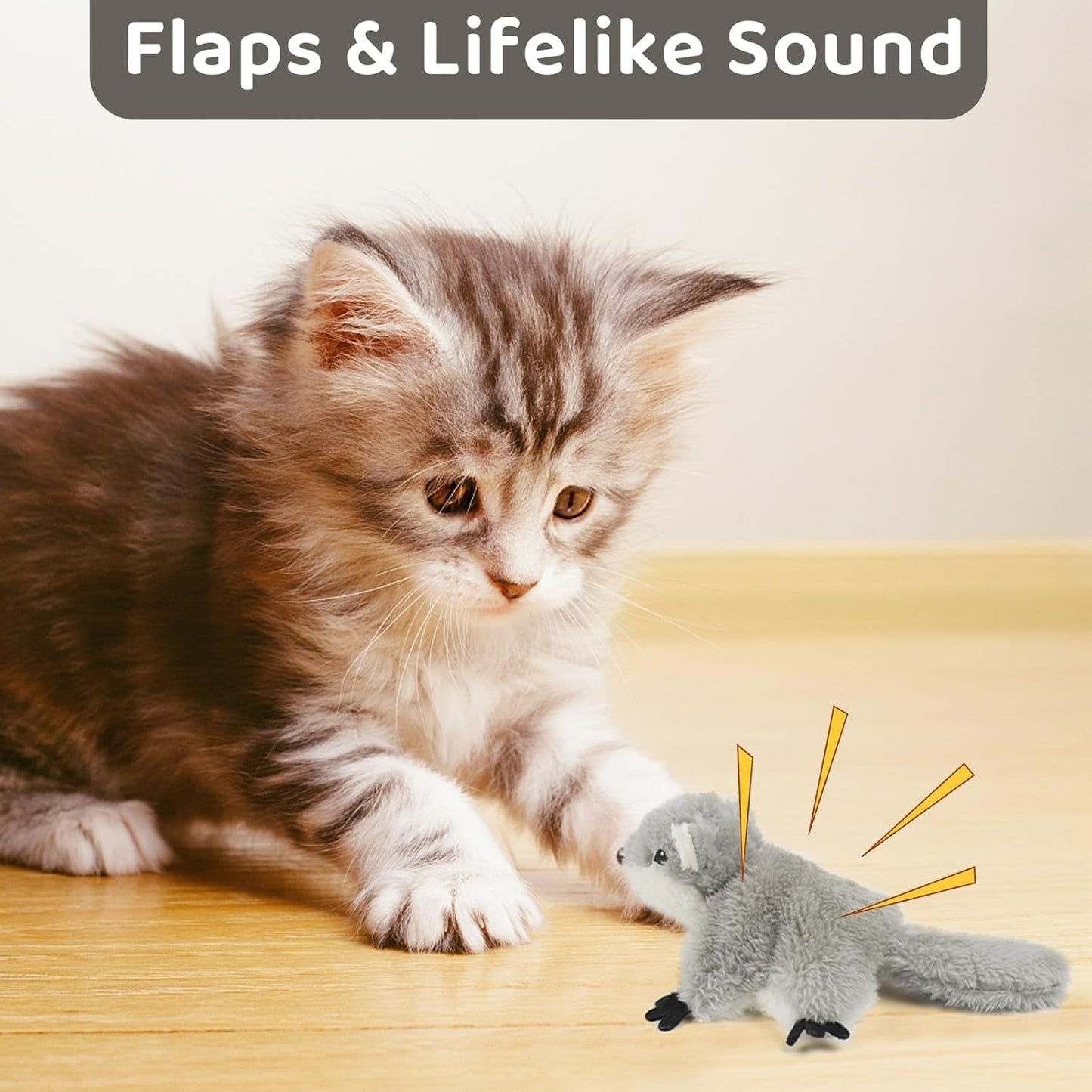 Premium PROKEl Catnip Cat Toys - Rechargeable Flapping Squirrel | Touch-Activated Lifelike Interactive Toy | Kicker Plush for All Breeds