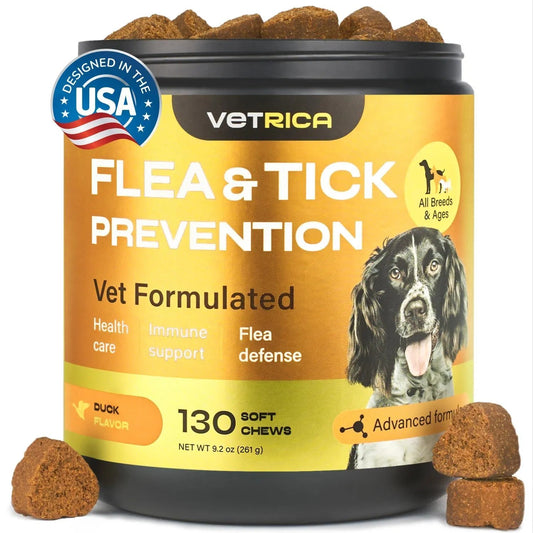 Vet-Formulated Flea & Tick Prevention Chews for Dogs Immune Support + Flea Tick Control - Soft Treats All Breeds & Ages - Natural Flea Tick Supplement