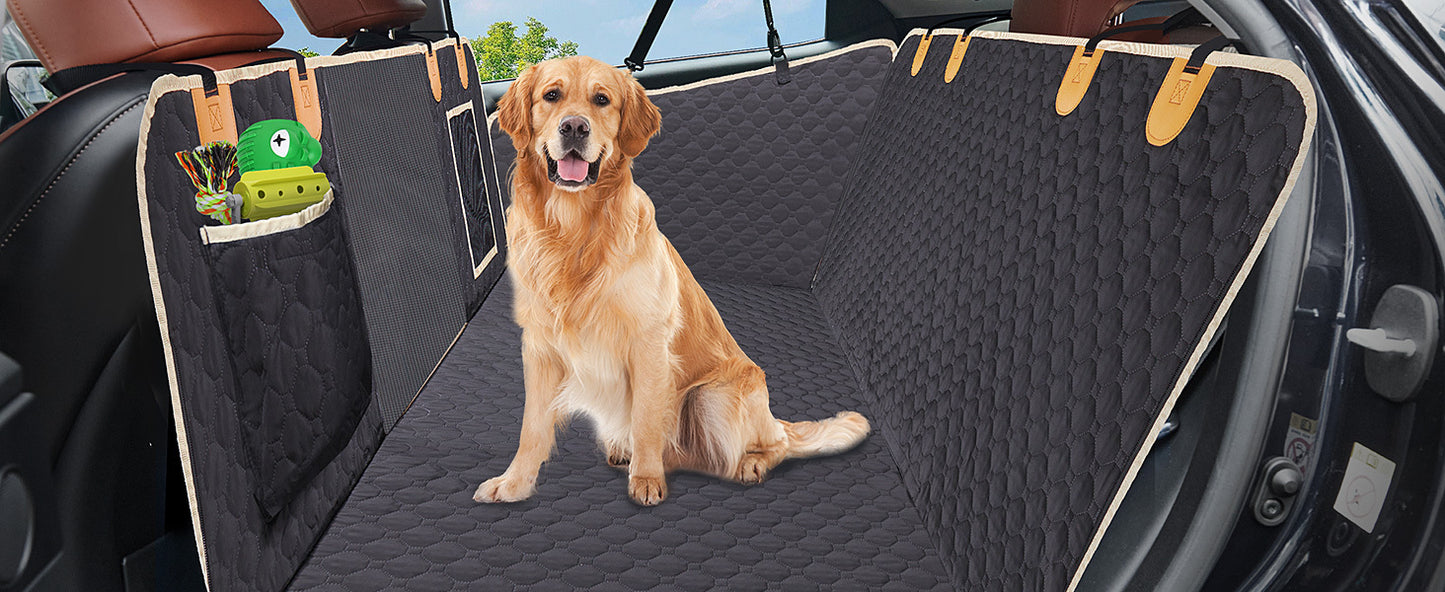 Premium Dog Car Back Seat Extender - Waterproof Hammock | 600D Heavy Duty, Scratch Proof, Non-Slip | Hard Bottom Detachable for SUVs, Travel