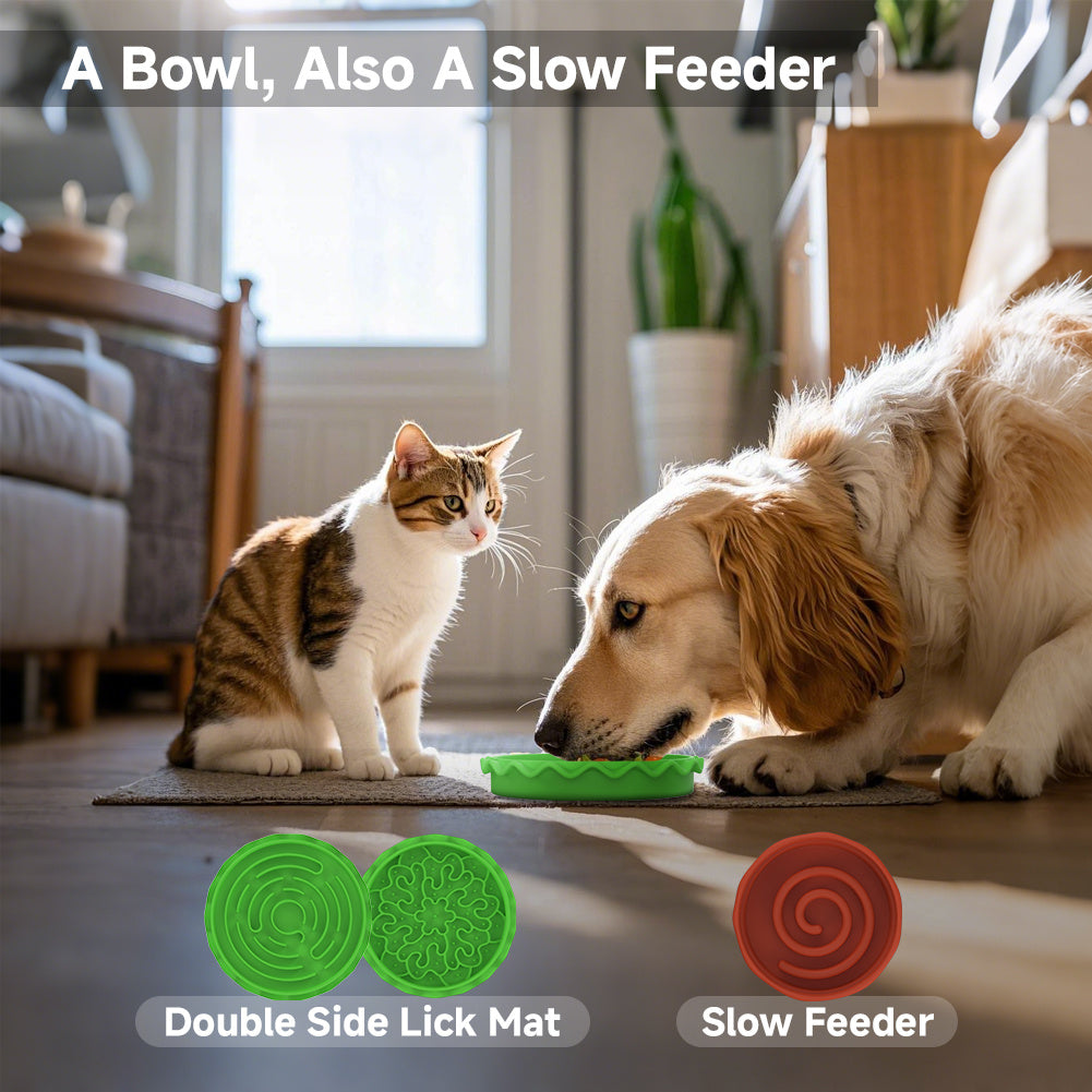 Hamburger - Shaped 5 - in - 1 Multi - layer Pet Bowl Set for Cats & Dogs: Top Bowl, Silicone Bowl, Dual Lick Mat, Slow Feeder, Non - slip Bowl