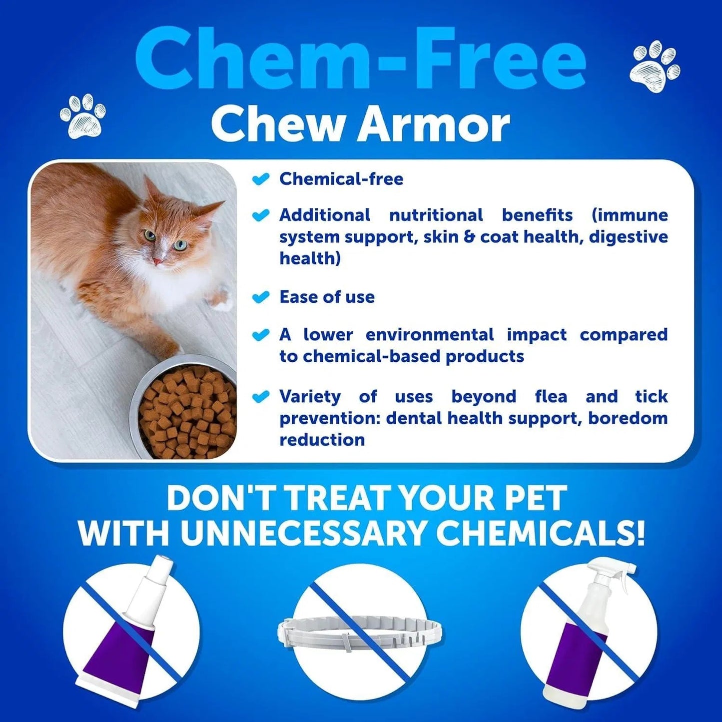 Natural Flea & Tick Prevention Soft Chews for Cats & Kittens 135 Count - Daily Oral Treats with Vitamins Skin & Coat, Dental Health & Digestive Support