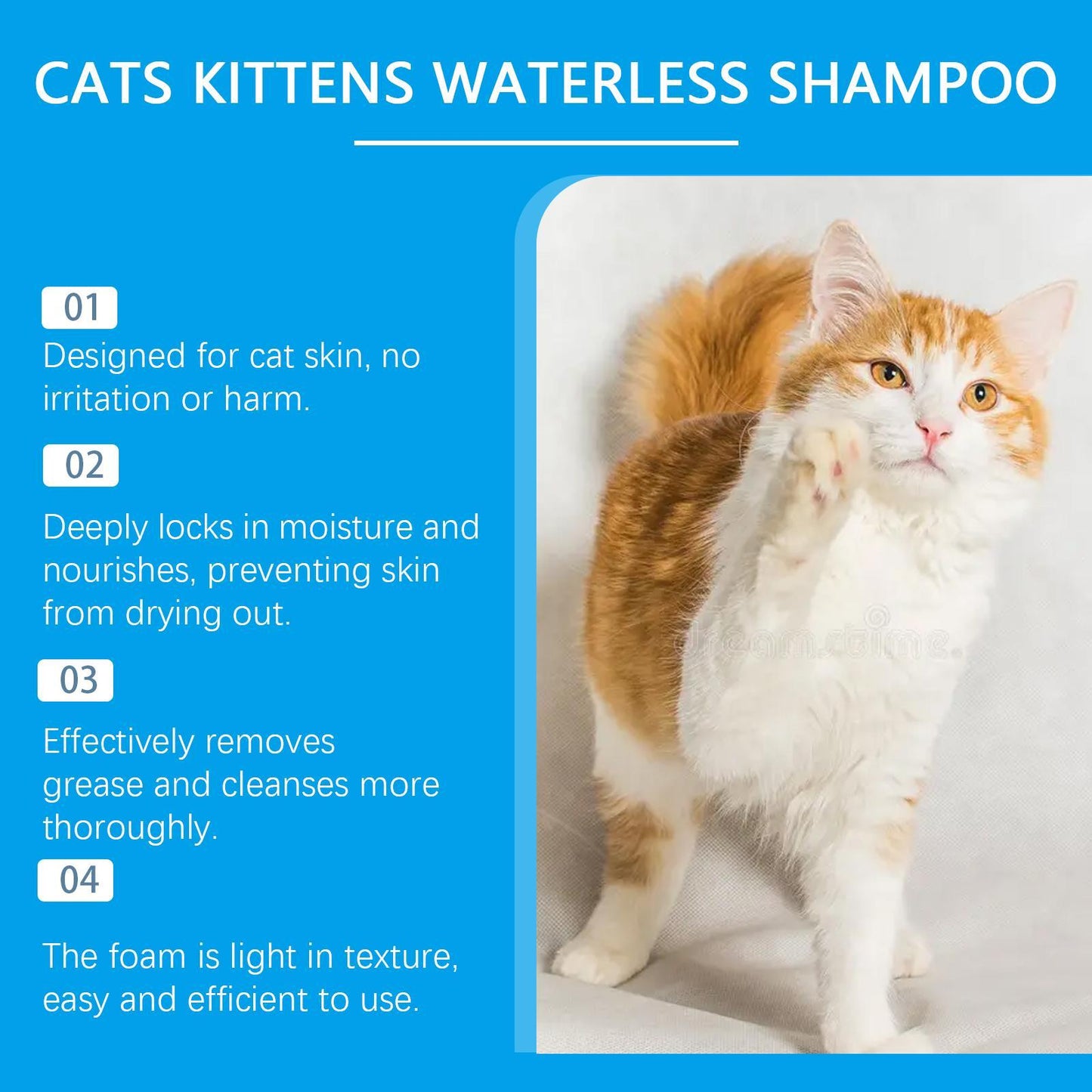 Premium Yegebang Cat Cleaning Mousse Natural Formula Mild Non-Irritating Gentle Pet Grooming Mousse for Cats Kittens Hypoallergenic No-Rinse Cat Bath Solution Pet Grooming Supplies