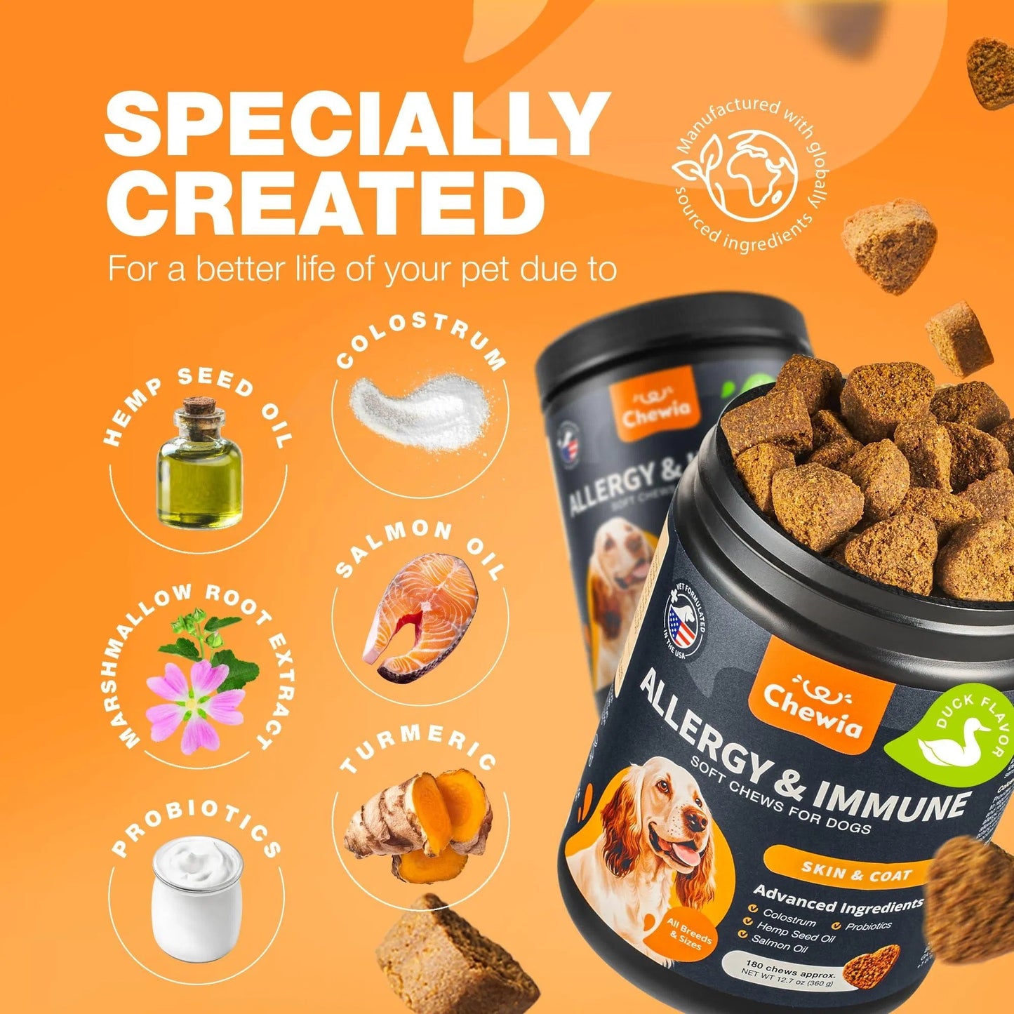 Vet-Formulated USA Dog Allergy Relief Chews Anti-Itch Skin Relief with Salmon Oil - Immune Support Seasonal Allergies, Hot Spots & Itching - Delicious Soft Treats