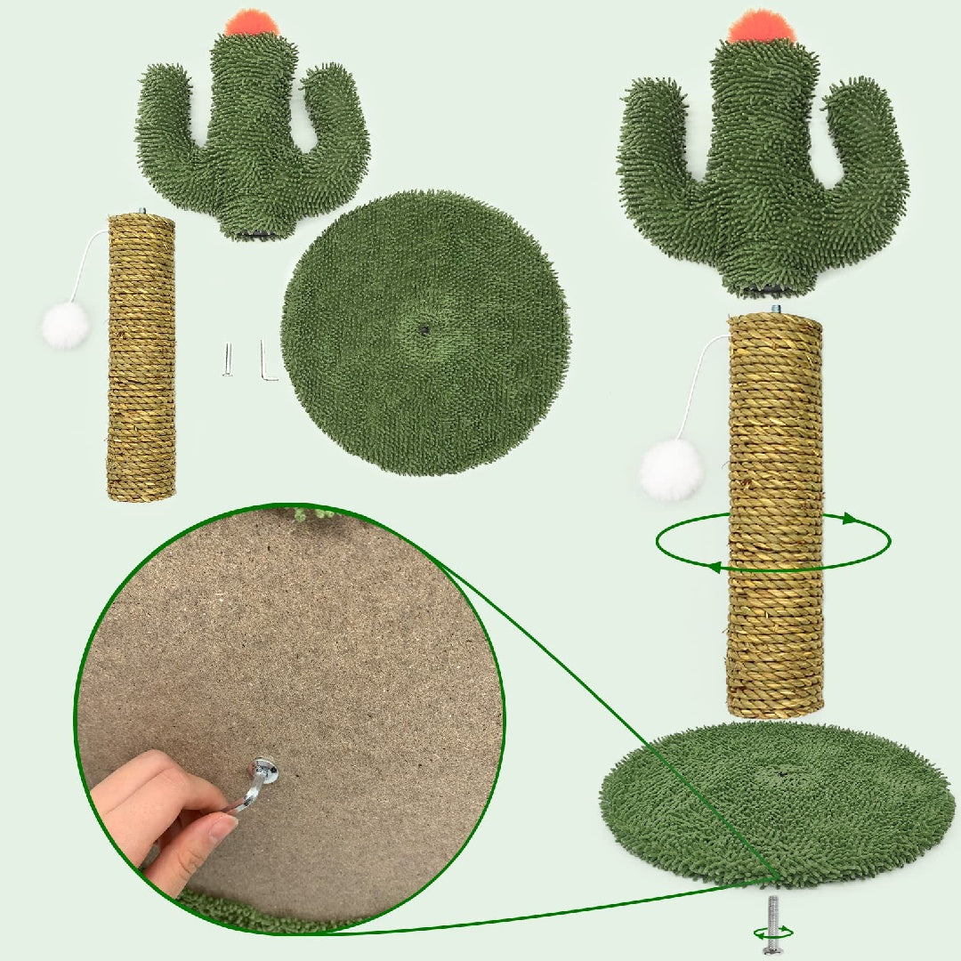 Cactus Shaped 2 in 1 Cat Climbing Tree Solid Wooden Base Natural Sisal Scratching Post with Suspended Balls Indoor Multi Level Activity Center for Climbing Claw Sharpening Play Cat Tree