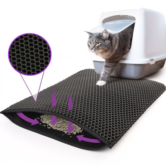 Premium Kitty Cat Litter Mat Honeycomb Double Layer Waterproof EVA Non Slip Litter Trapper Washable Pad for Litter Boxes Cat Litter Catcher Mat