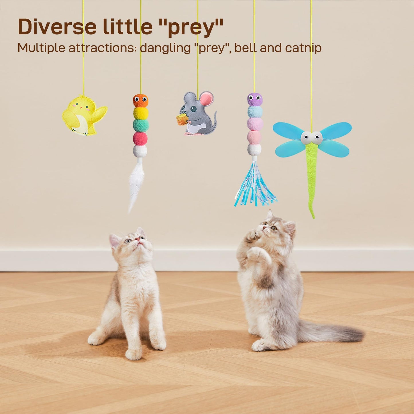 5 Pcs Interactive Cat Feather Toys for Mental Physical Stimulation Lonely Cat Companion Entertainment Plush Feather Teaser Toys for Indoor Cats