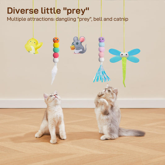 5 Pcs Interactive Cat Feather Toys for Mental Physical Stimulation Lonely Cat Companion Entertainment Plush Feather Teaser Toys for Indoor Cats