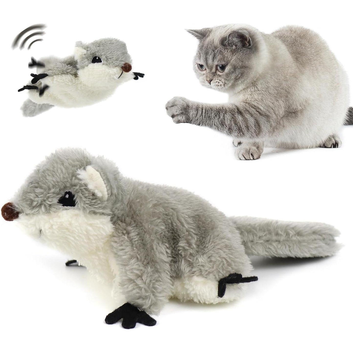 Premium PROKEl Catnip Cat Toys - Rechargeable Flapping Squirrel | Touch-Activated Lifelike Interactive Toy | Kicker Plush for All Breeds
