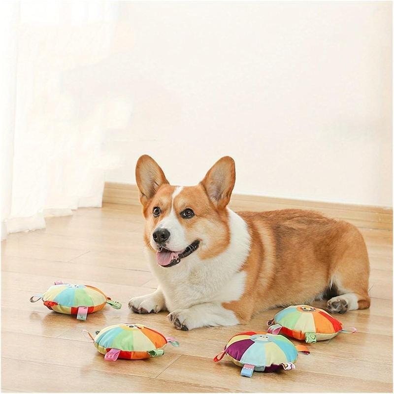 Plush Pet Dog Flying Discs Chew Toys Interactive Tug Of War Dog Toys with Bells Inside Turntable Pattern Washable Bite Resistant Pet Toys for Dogs