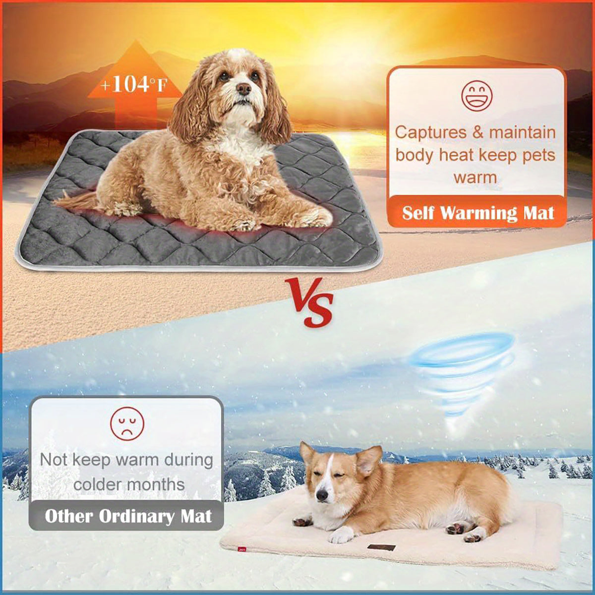 Premium Self-Heating Pet Bed Mat for Dogs Cats - Extra Warm Thermal Pad Non-Slip Bottom | Washable Crate Blanket for Indoor Outdoor Use | Self Heating Cat Mat Dog Bed with Insulated Liner