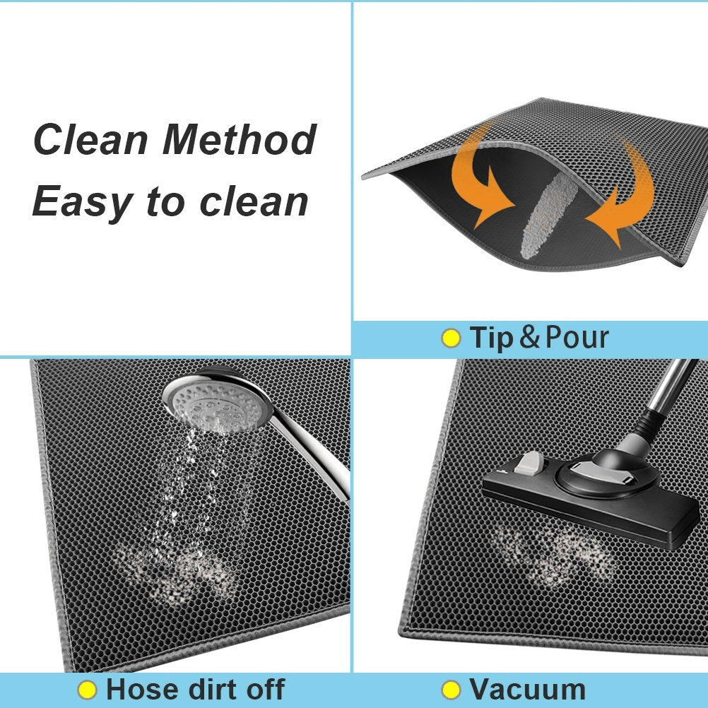 Premium Kitty Cat Litter Mat Honeycomb Double Layer Waterproof EVA Non Slip Litter Trapper Washable Pad for Litter Boxes Cat Litter Catcher Mat
