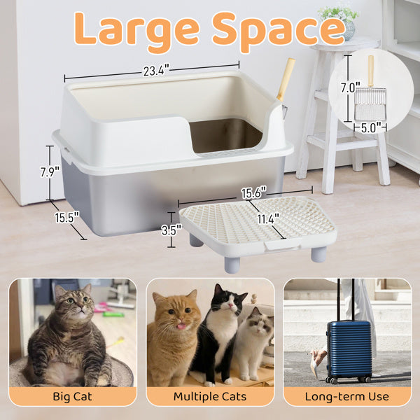 Stainless Steel Cat Litter Box - Extra Large, Anti-Tracking, Odor-Resistant with Filter Pedal