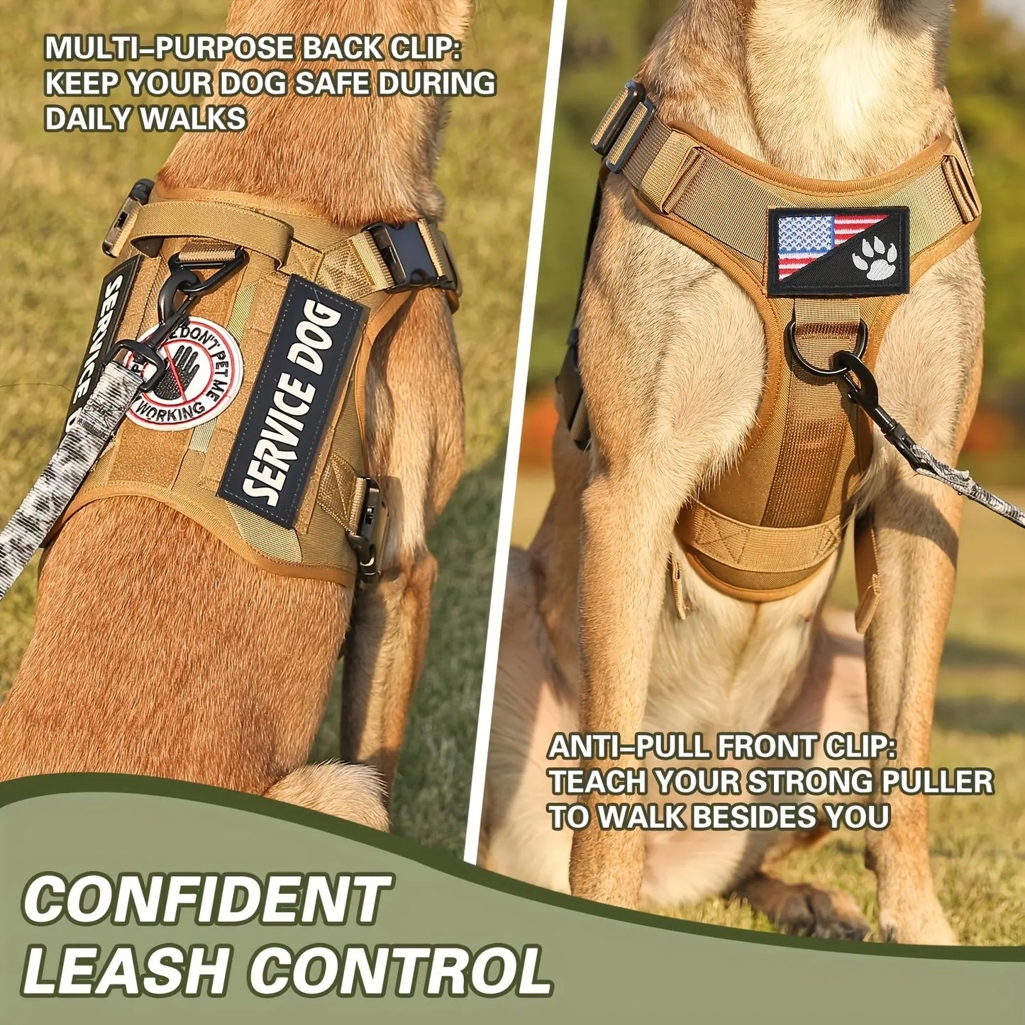 Premium American Tactical Pet Harness Vest - Service Dog Gear | Adjustable Reflective Design, Metal Buckle for Hiking Training