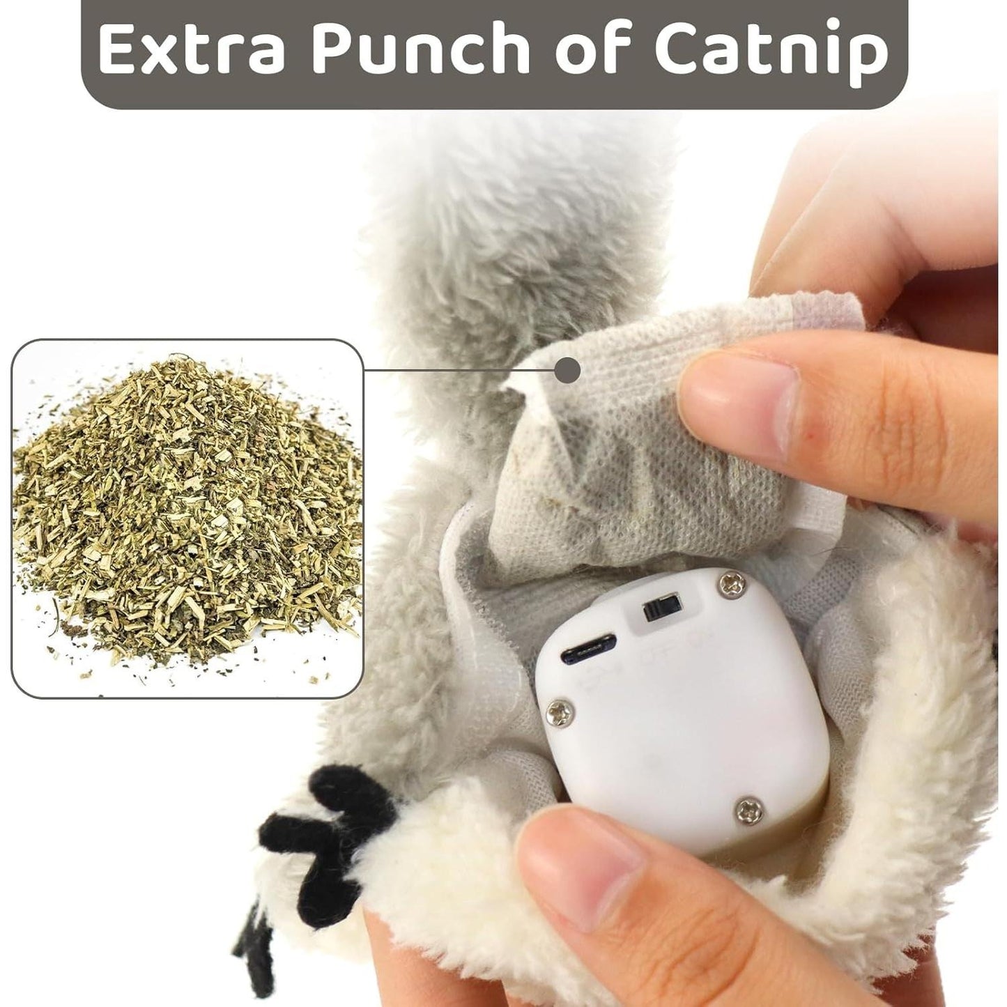 Premium PROKEl Catnip Cat Toys - Rechargeable Flapping Squirrel | Touch-Activated Lifelike Interactive Toy | Kicker Plush for All Breeds