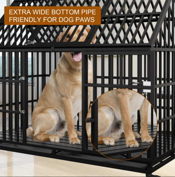 Premium 54inch Heavy Duty Dog Crate - Extra Large for Large Dogs | Indestructible Metal, Double Door, Foldable for Travel Training