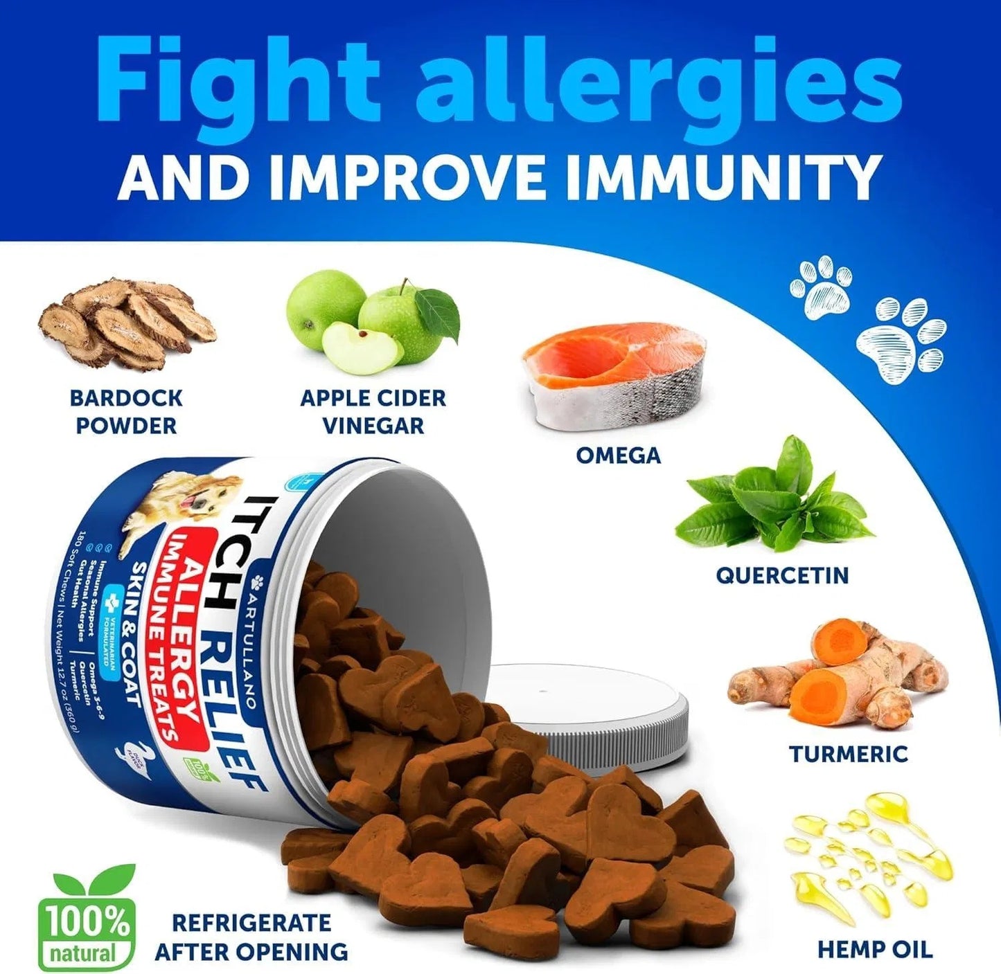 Dog Probiotic Chews - 180 Count with Digestive Enzymes & Prebiotics - Gut Health Support Relieve Itchy Skin, Allergies & Immune Boost Yeast Balance - Reduce Diarrhea, Gas & Constipation