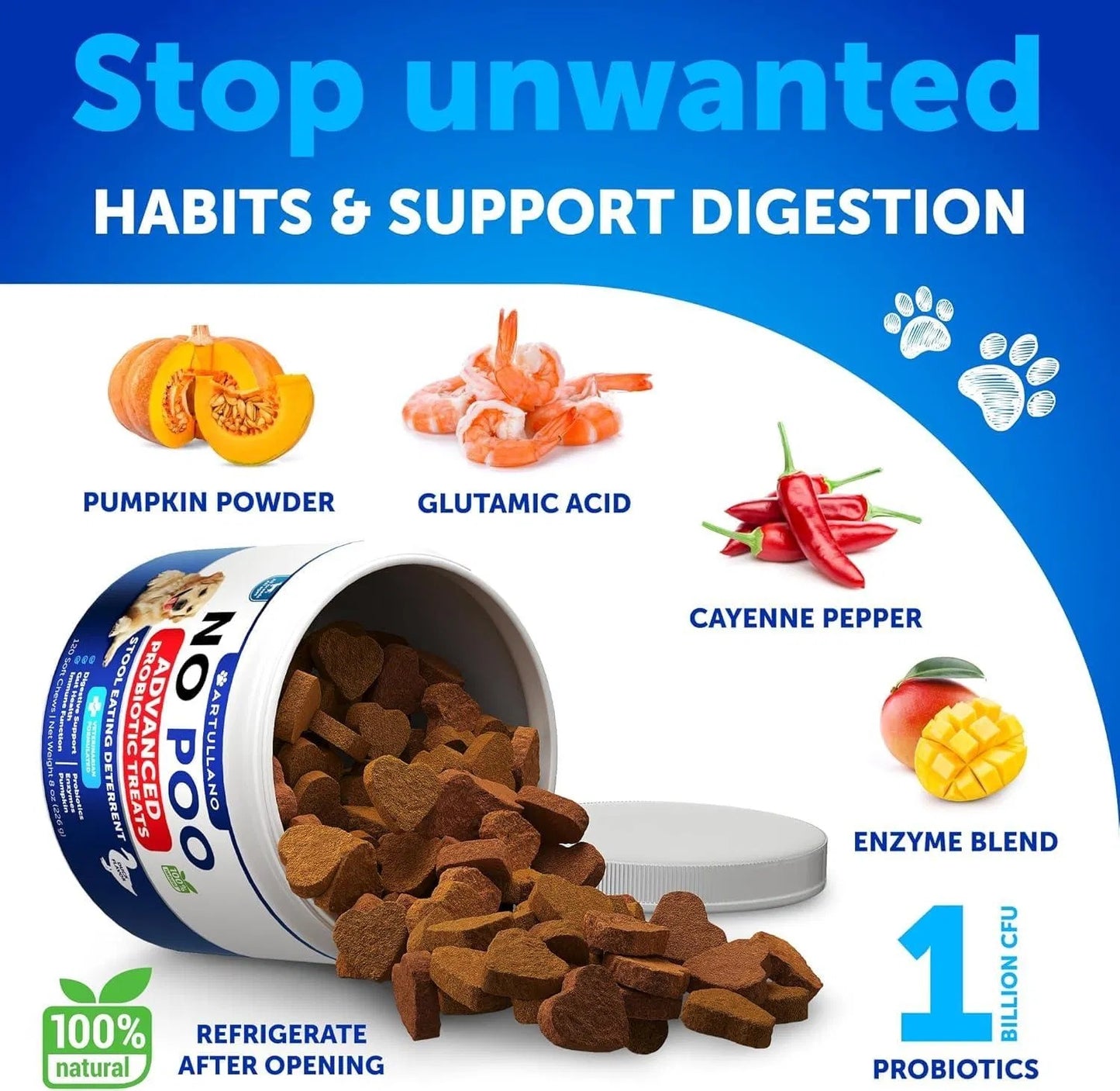 Vet - Formulated Dog No Poo Chews Stop Poop Eating - Probiotics & Enzymes Formula Prevent Coprophagia, Support Gut Health Immune Boosting Treats for Puppies & Dogs