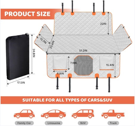 Dog Backseat Extender Car Seat Cover with Hard Bottom 400LB Capacity Sturdy Waterproof Dog Hammock for Car Travel Pet Safety Protector
