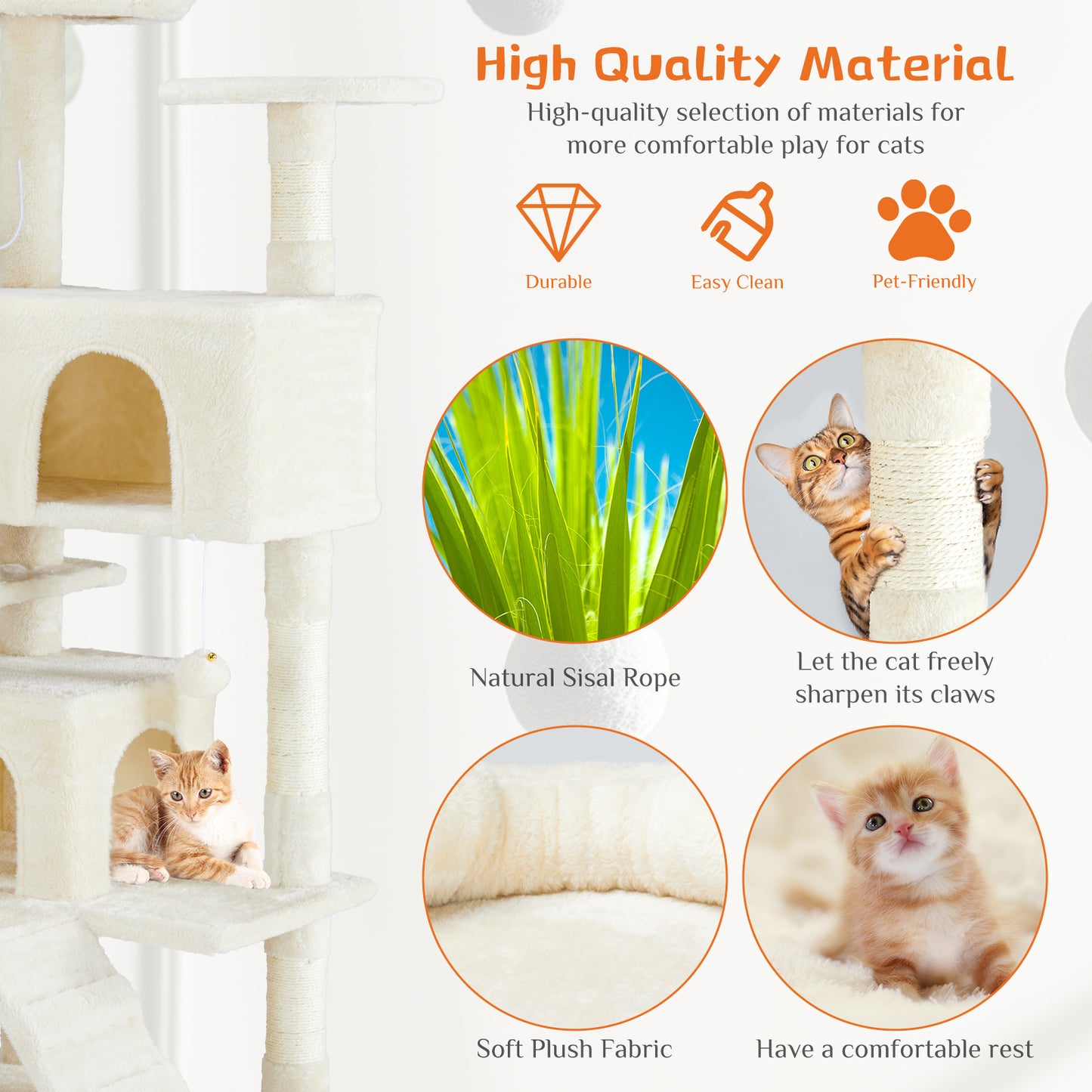 Multi-Functional Cat Treehouse Cat Climbing Frame with Scratching Posts Perches Hammock Toy Balls Sisal Rope Cat Activity Center for Indoor Cats Kittens Multi-Level Cat Furniture Scratch Resistant Pet Supplies