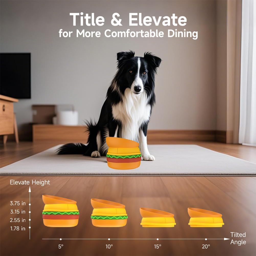 Hamburger - Shaped 5 - in - 1 Multi - layer Pet Bowl Set for Cats & Dogs: Top Bowl, Silicone Bowl, Dual Lick Mat, Slow Feeder, Non - slip Bowl