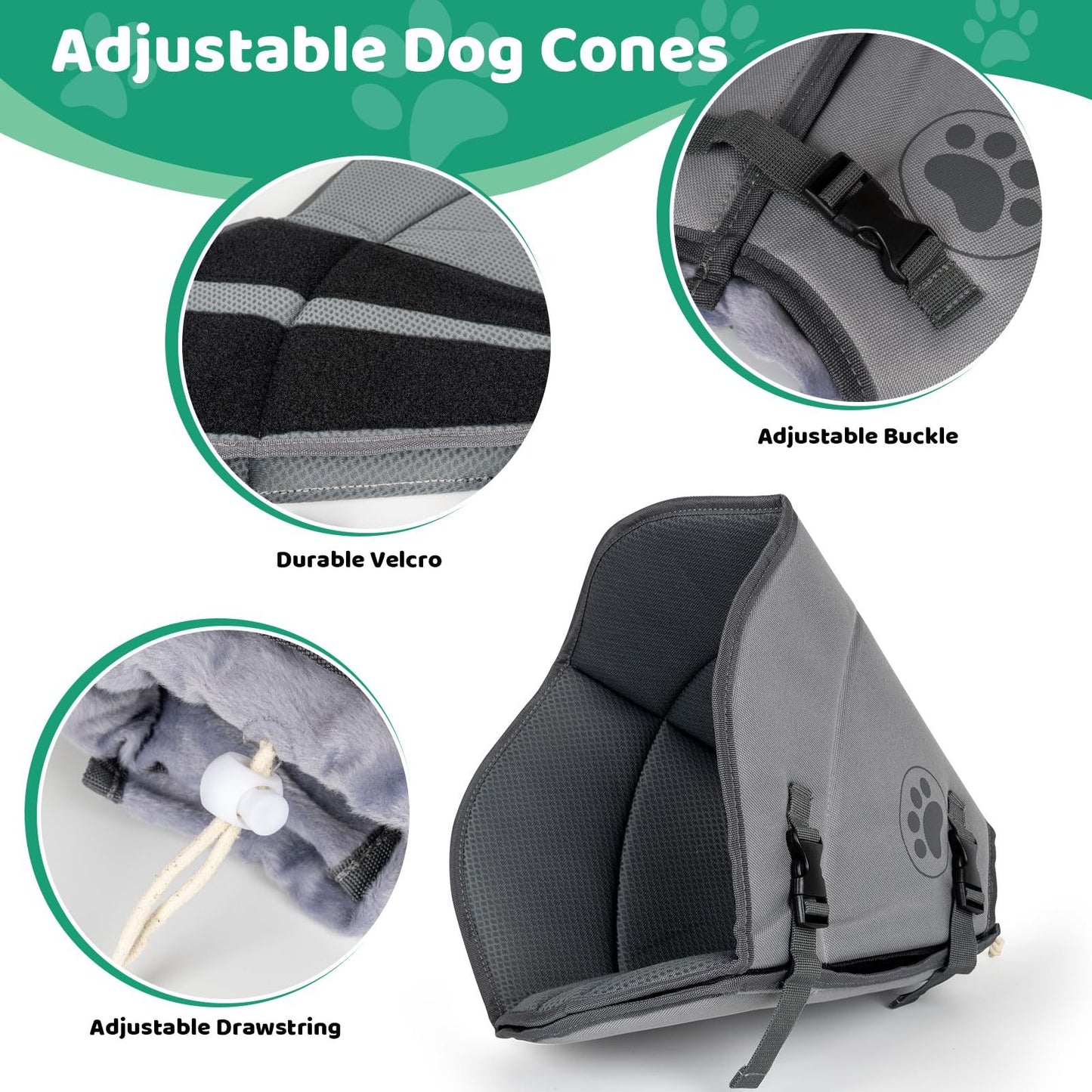 IFurffy Dog Cone For After Surgery,Breathable Soft Dog Cone For Large Medium Small Size Dog, Adjustable Drawstring And Buckle Dog Recovery Collar To Stop Licking And Scratching Wound,XL