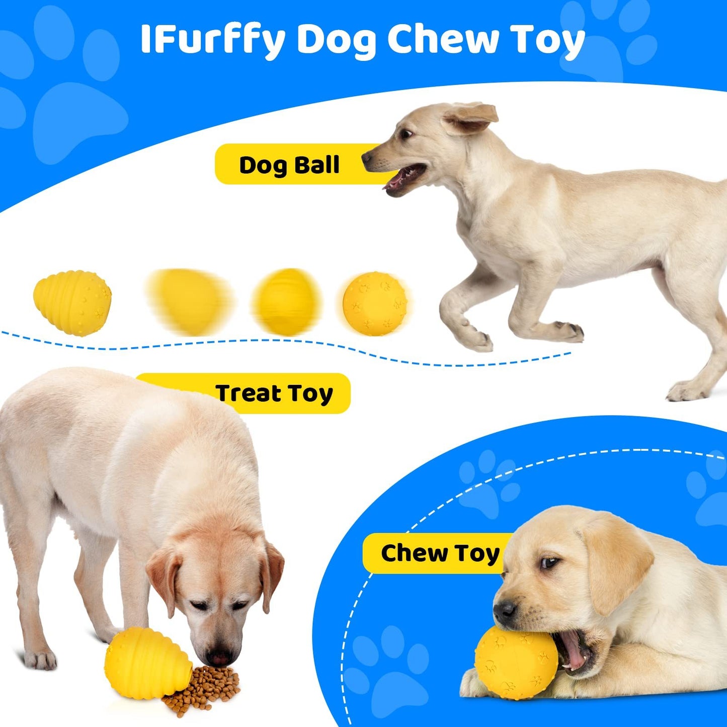 Yellow Egg-Shaped Dog Teething Toy Fetch Treat-Hiding Solo Play Interactive Dispenser Chew Toy for Puppies Dental Cleaning Durable Rubber Treat Puzzle Enrichment Toy