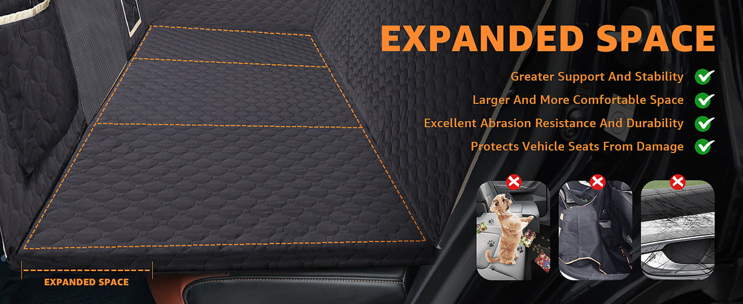 Premium Dog Car Back Seat Extender - Waterproof Hammock | 600D Heavy Duty, Scratch Proof, Non-Slip | Hard Bottom Detachable for SUVs, Travel