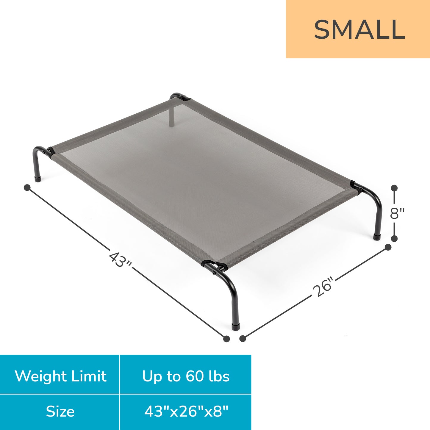 Elevated Dog Bed - 8in Height, Cool Airflow Design, 60LB Capacity, Indoor/Outdoor Pet Bed