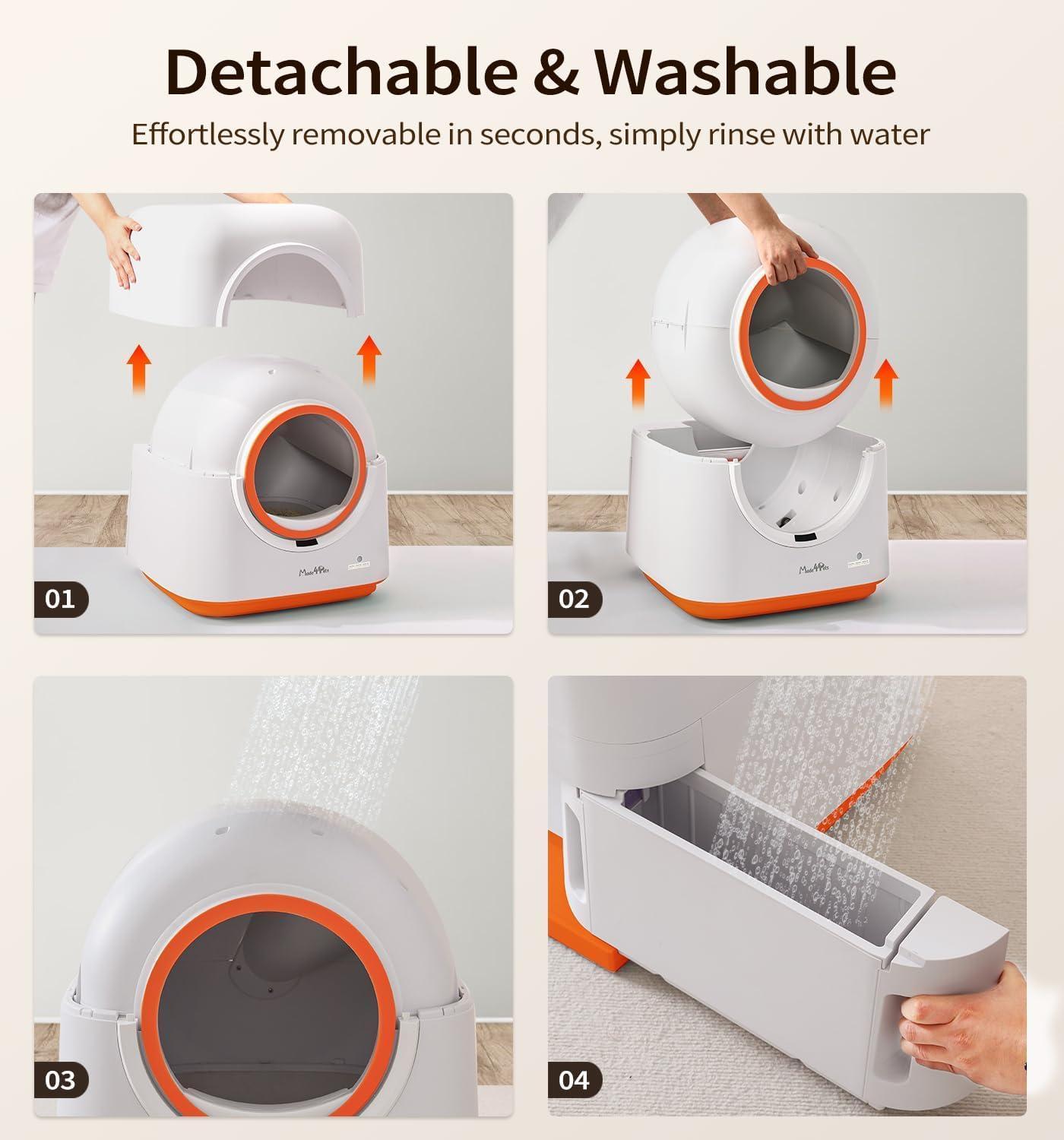 60L Automatic Cat Litter Box Smart App Control Deodorizing Infrared Sensor for Multiple Cats