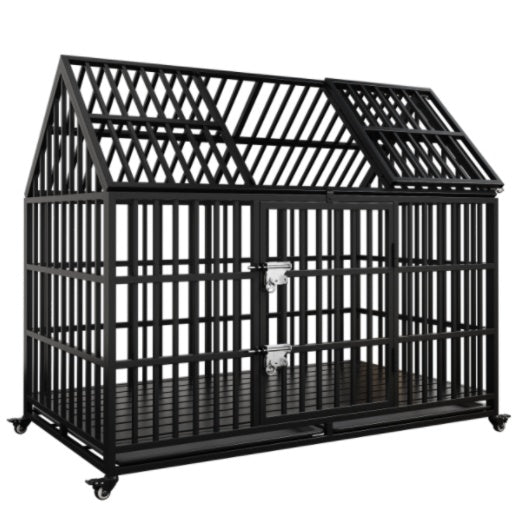 Premium 54inch Heavy Duty Dog Crate - Extra Large for Large Dogs | Indestructible Metal, Double Door, Foldable for Travel Training