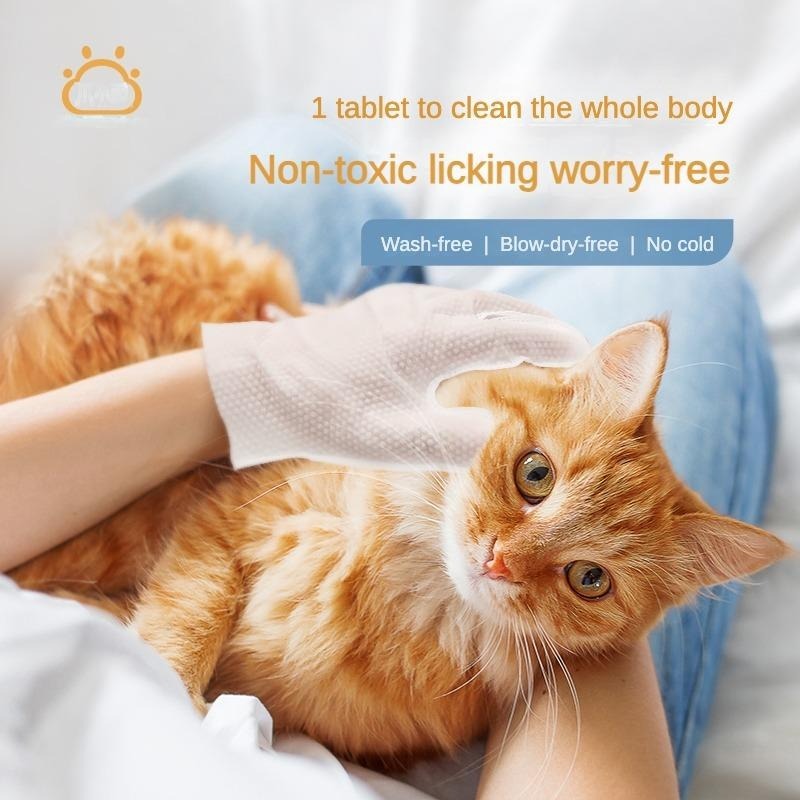 Premium Hypoallergenic Pet Bathing Wipes - Travel Size | Coconut Oil Nourishes Fur, Deodorizes for Dogs Cats | Daily Care Cleaning Gloves