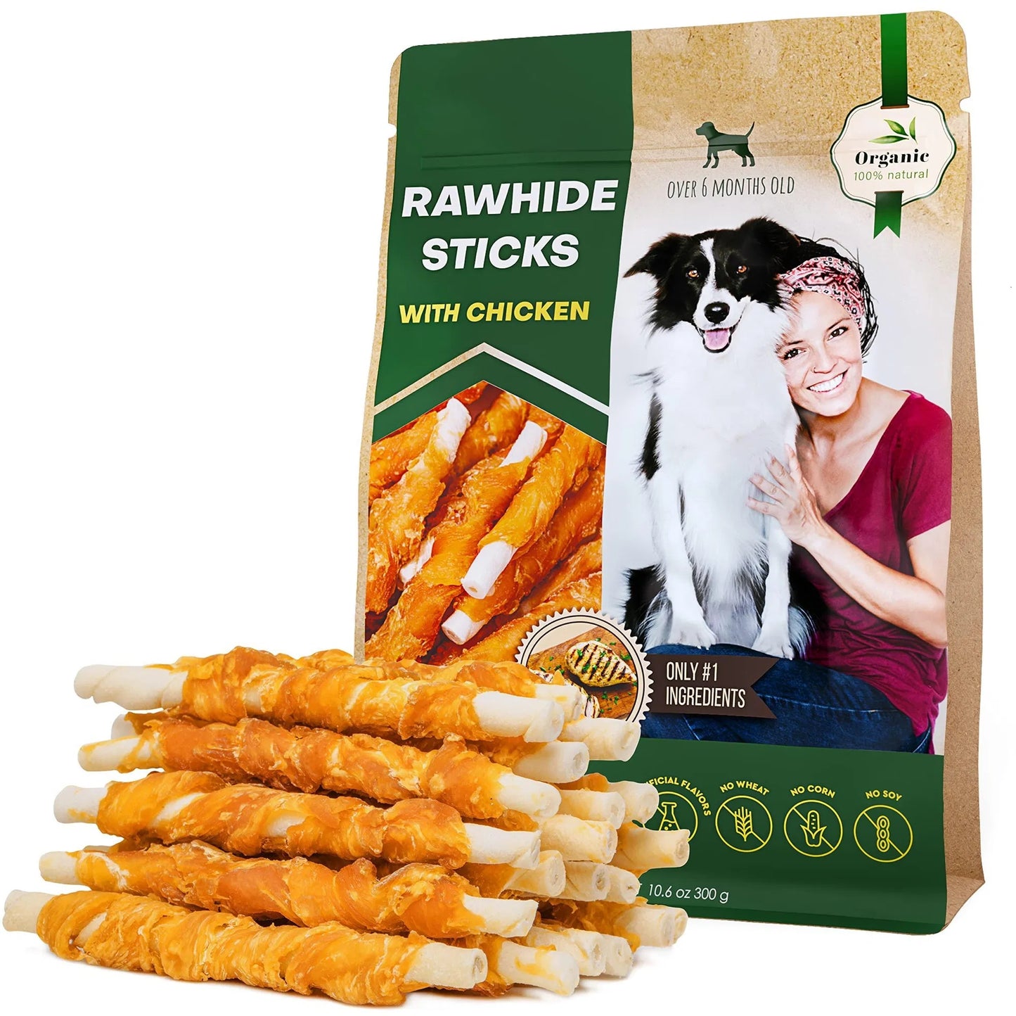 Premium Dog Sticks - Chicken Wrapped Natural Chews | Grain-Free Organic, Human-Grade Dried Treats | Bulk for Training Small to Large Dogs