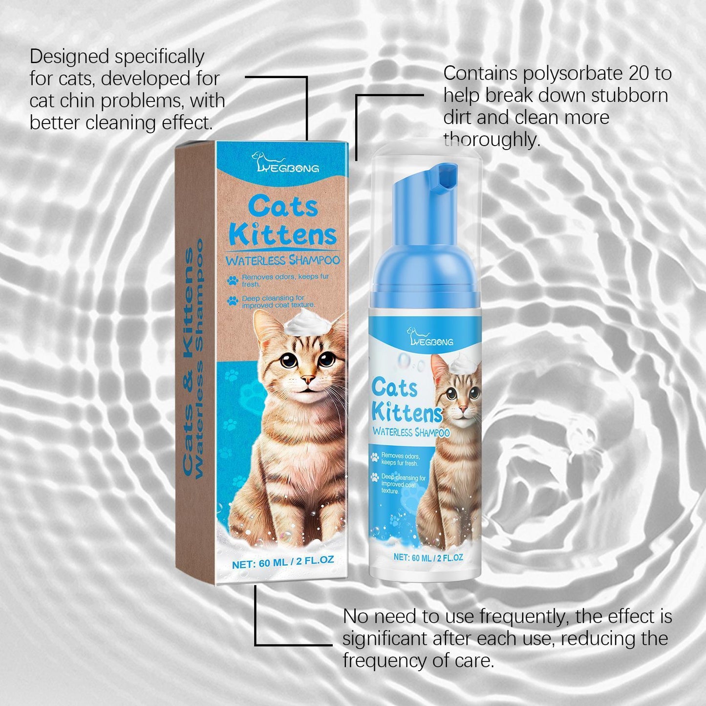Premium Yegebang Cat Cleaning Mousse Natural Formula Mild Non-Irritating Gentle Pet Grooming Mousse for Cats Kittens Hypoallergenic No-Rinse Cat Bath Solution Pet Grooming Supplies