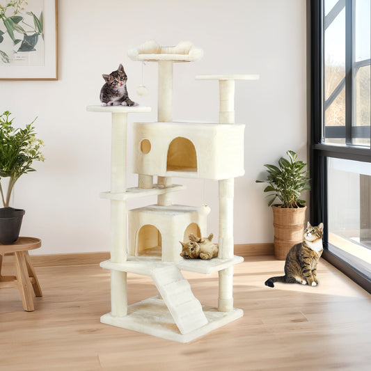 Multi-Functional Cat Treehouse Cat Climbing Frame with Scratching Posts Perches Hammock Toy Balls Sisal Rope Cat Activity Center for Indoor Cats Kittens Multi-Level Cat Furniture Scratch Resistant Pet Supplies